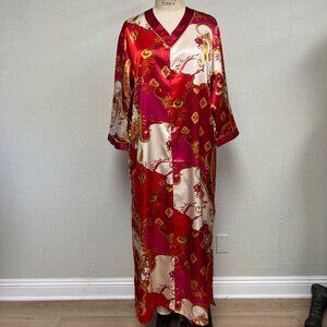 EUC $175 August Silk Intimates Floral Print Zip Front Kaftan Robe Dress Medium